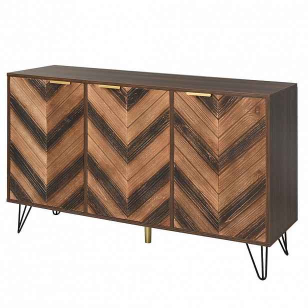 Modfu KOMODA z dřevotřísky 120x76,5x38 cm přírodní/černá se 3 dvířky, zlatými úchytkami a kovovými nohami