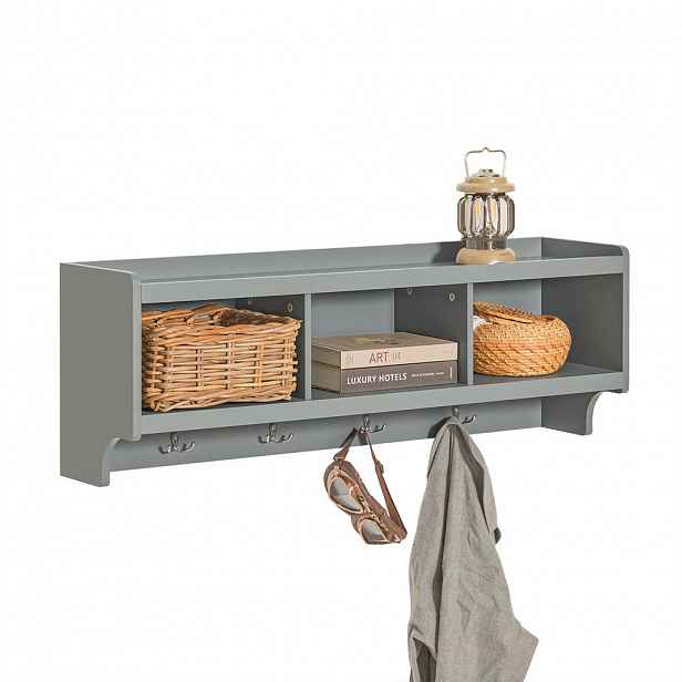 SoBuy NÁSTĚNNÝ VĚŠÁK na 3 police Šedá 100x25x35cm Moderní