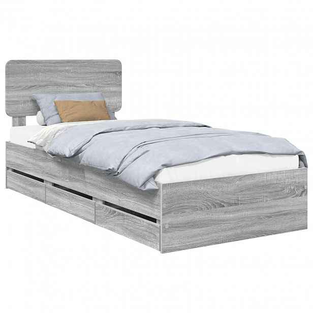 vidaXL Rám postele s čelo Šedá Sonoma 100 x 200 cm Dřevěný materiál