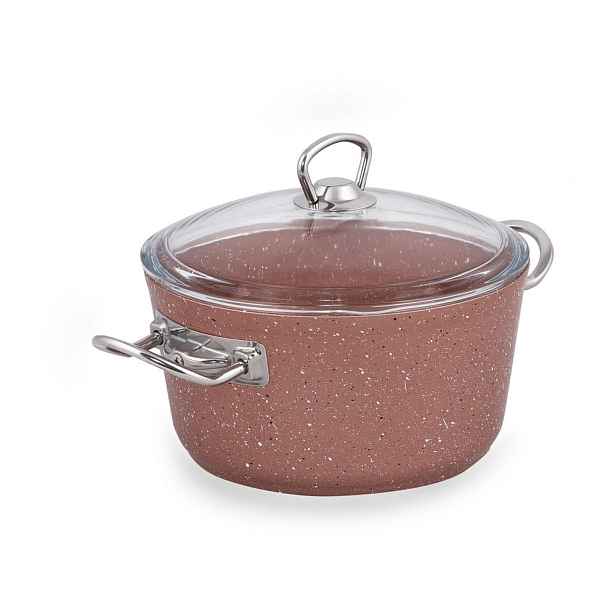 Růžový hliníkový hrnec s poklicí Güral Porselen Classic, ø 20 cm