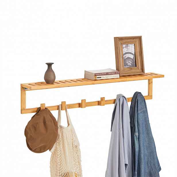 SoBuy NÁSTĚNNÝ VĚŠÁK na 6 háčků Bambus 90x12.5x16.5cm Nordický