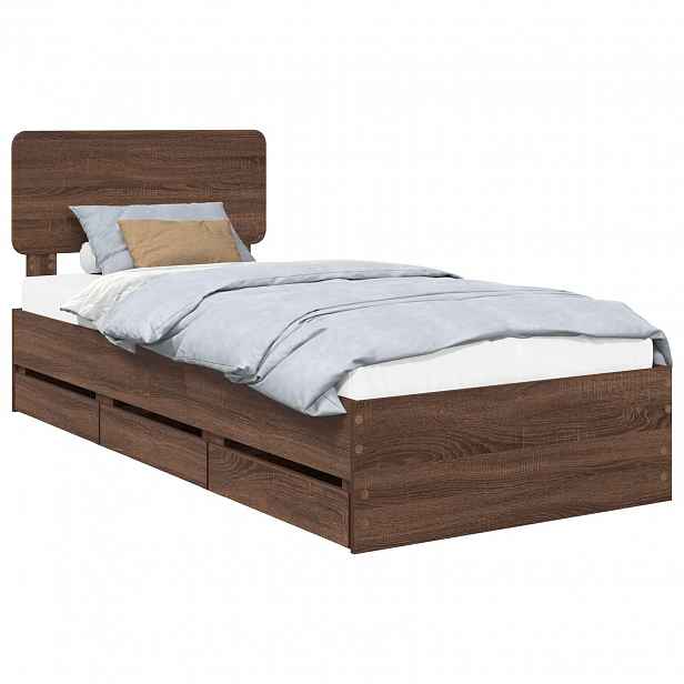 vidaXL Rám postele se zásuvkou Hnědý dub 100 x 200 cm Dřevěný materiál