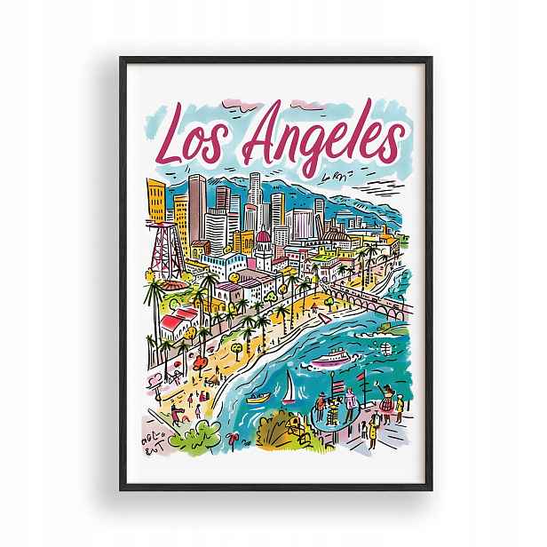 Plakát Nástěnná Dekorace s plakátem Los Angeles v dřevěném Rámeček černá 30x42 cm