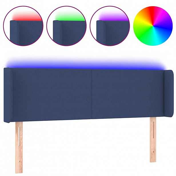 vidaXL Čelo postele s LED modré 147 x 16 x 78/88 cm textil