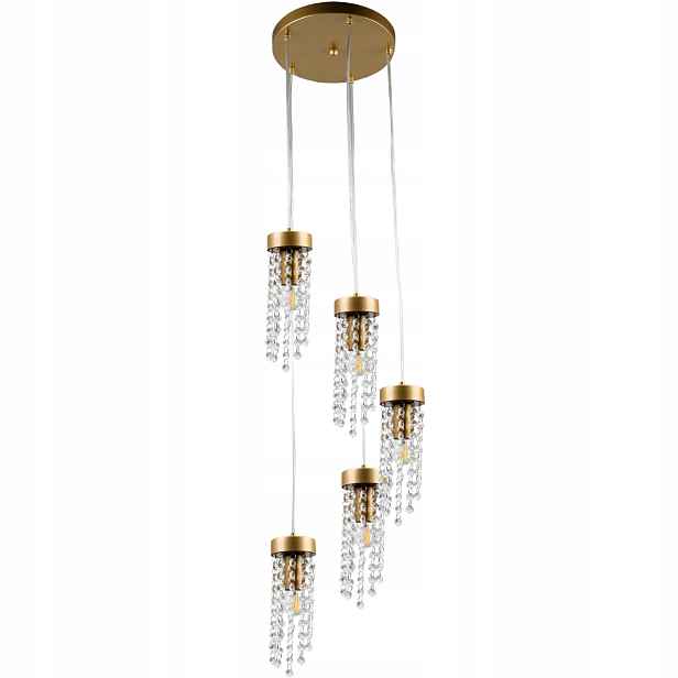 Závěsná lampa lustr zlatý s krystaly nad stůl glamour 5 bodů Polux