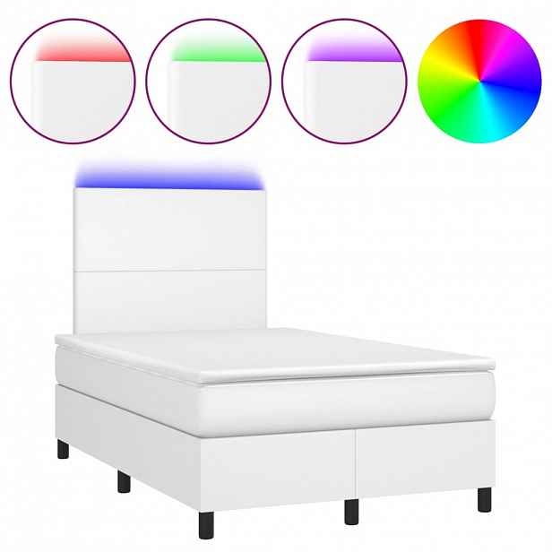 vidaXL Box spring postel s matrací a LED bílá 120x200 cm umělá kůže