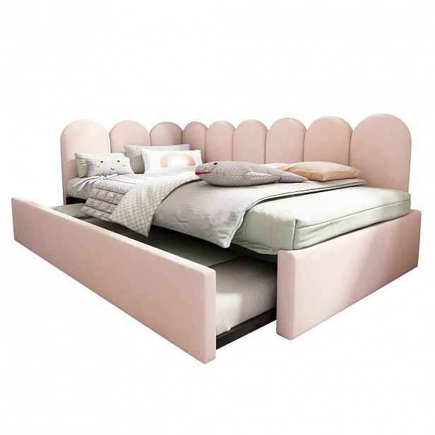 CHICFURN DĚTSKÁ POSTEL 90/200 cm & 90/190 cm v růžové barvě s výsuvným lůžkem