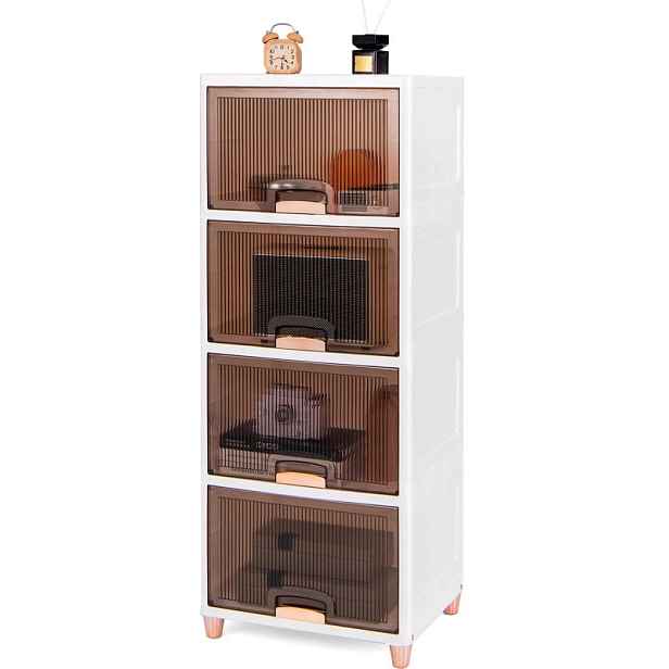 Stohovatelné organizéry s magnetickými dvířky JV11491WH, 150 l, bílo/hnědá