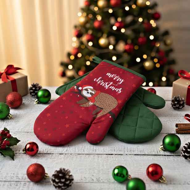 Vánoční kuchyňské rukavice LOVELY CHRISTMAS červená 18x30 cm – 2 ks