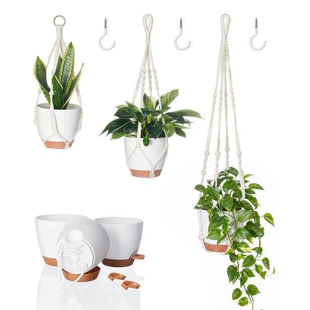 Závěsné Květináče 3 Ks Makramé Samozavlažovací Boho S Háčky