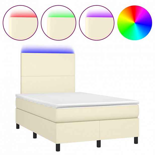vidaXL Box spring postel s matrací a LED krémová 120x200 cm umělá kůže