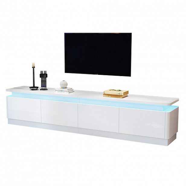 Modfu TV skříňka z dřevotřísky 180x34x40 cm bílá s LED osvětlením, 4 zásuvkami a vysokým leskem