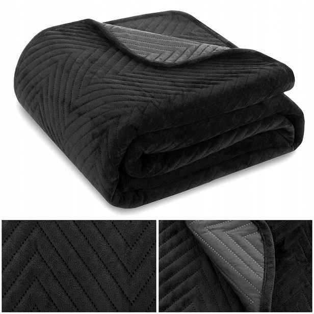 Přikrývka na postel pohovka 200x220 Velurová velvet prošívaná kapa Caden Černá