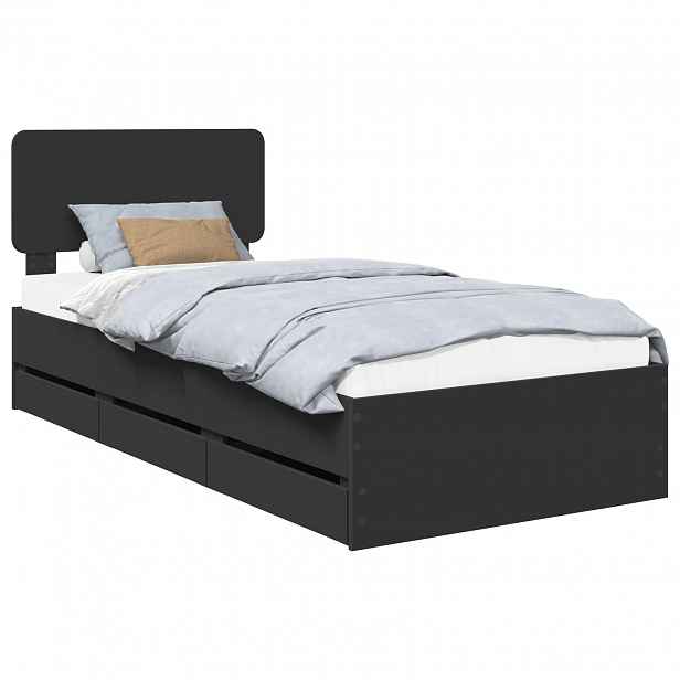 vidaXL Rám postele se zásuvkou Černý 90 x 200 cm Dřevěný materiál