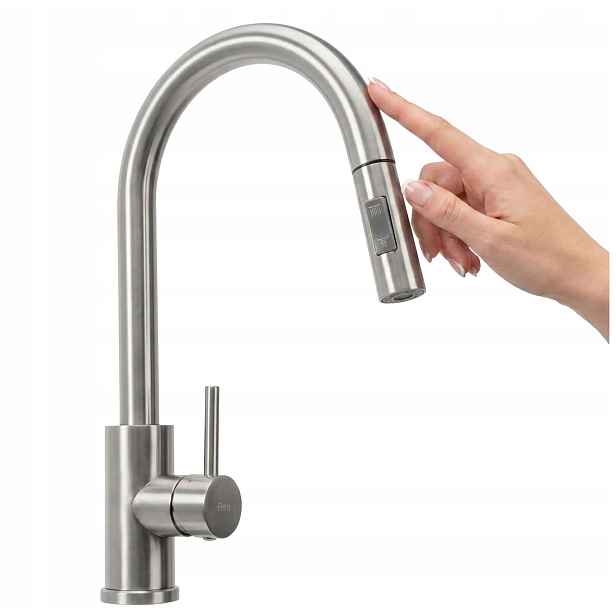 Kuchyňská baterie výsuvná dotyková Rea Fresh Touch kartáčovaná otočná