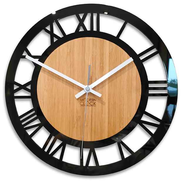 ModernClock Bambusové nástěnné hodiny Verona 30 cm hnědé/černé