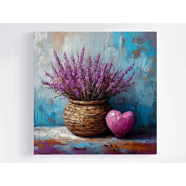 Obraz Na Plátně Canvas Dekorace Koš Květiny Vřes Srdce Srdíčko 50x50
