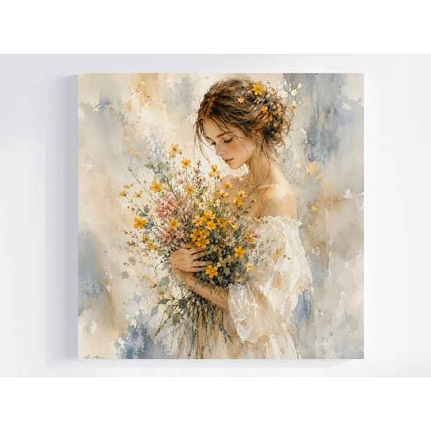 Obraz Na Plátně Canvas Portrét Žena Dívka Květiny Kytice 50x50