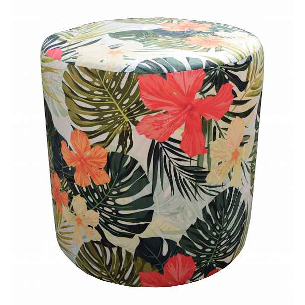 Taburet Pufy Kulatá Tropic 40 cm Listy Monstera Velur Plyš