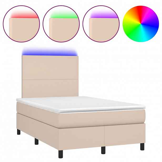 vidaXL Box spring postel matrace a LED cappuccino 120x200cm umělá kůže