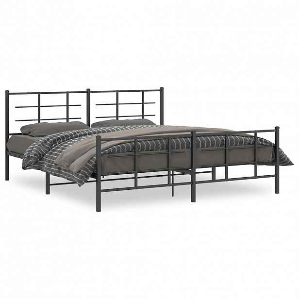 vidaXL Kovový rám postele s hlavovým a nožním čelem černý 183 x 213 cm