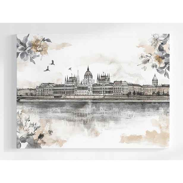 Plakát Město Panorama Budapešť Zámek Dunaj Skica 100x75