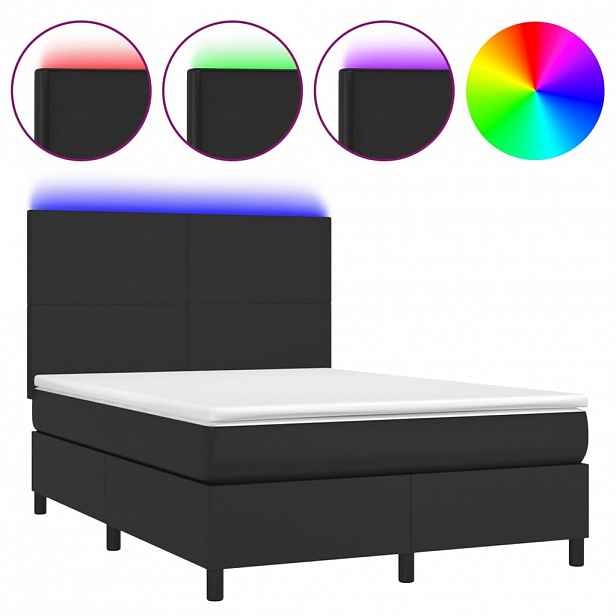 vidaXL Box spring postel s matrací a LED černá 140 x 190 cm umělá kůže