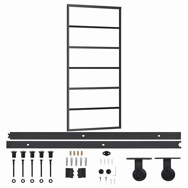 vidaXL Posuvné dveře s kováním ESG sklo a hliník 90 x 205 cm