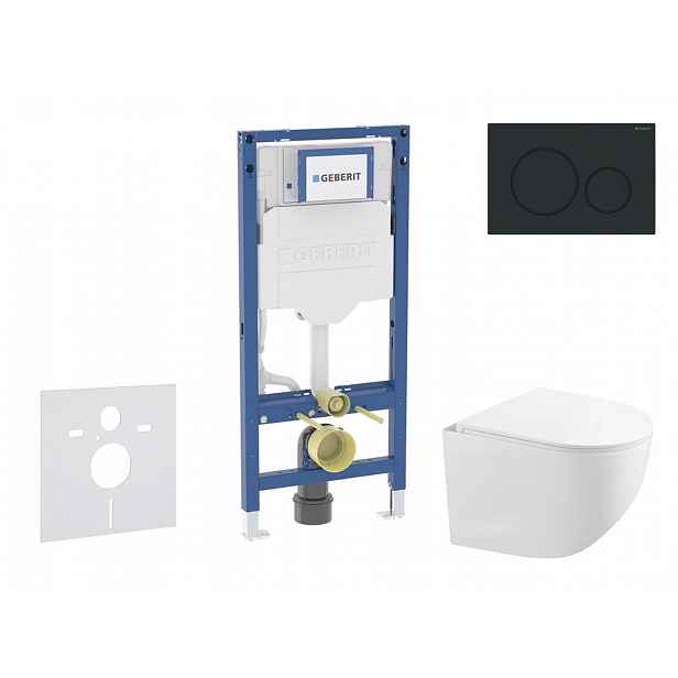 Geberit Duofix - Set předstěnové instalace, kompaktního klozetu Gaia a sedátka softclose, tlačítko Sigma20, matná černá/černá SANI11CA5119B
