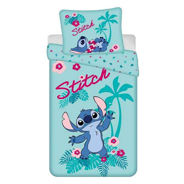 Modré bavlněné dětské povlečení na jednolůžko 140x200 cm Lilo a Stitch "Hawaii"  – Jerry Fabrics