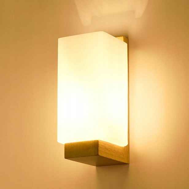 Nástěnná Lampa Comely Nástěnná lampa E27 Bílá Dřevo a Sklo Moderní