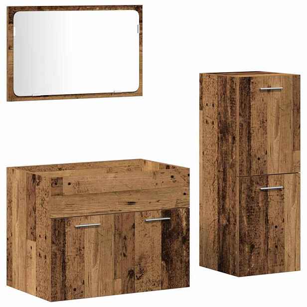 vidaXL Sada koupelnového nábytku 3 ks Staré dřevo 60 x 38,5 x 46 cm