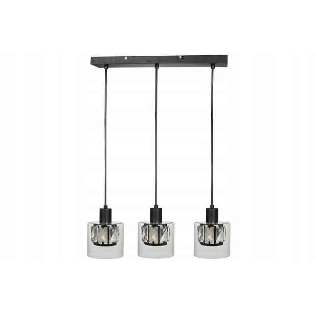 Závěsná lampa glamour trojitá, černá, skleněná stínidla, lišta 47 cm Reality