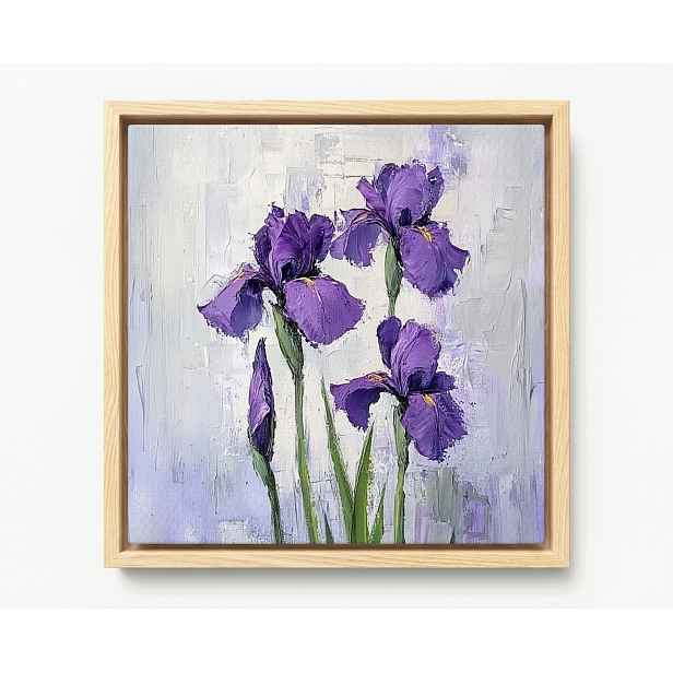 Obraz Rám American Box Olej Impasto Příroda Zahrada Fialové Kosatce 50x50