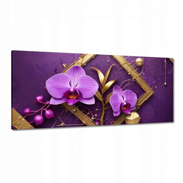 Obrazy 150x70 Fialové orchideje a zlato