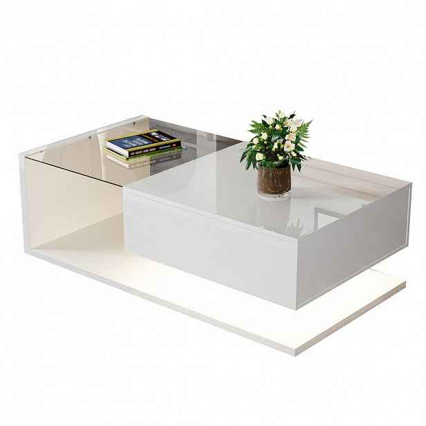 OKWISH KONFERENČNÍ stolek 105/55/32,5 cm bílý z dřevotřísky s LED osvětlením a sklem