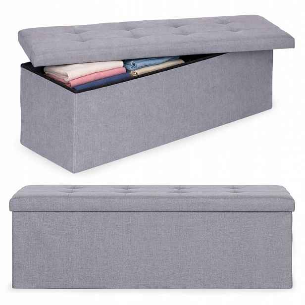Taburet prošívaná 111x38 cm s úložným prostorem, čalouněná lavicí, truhla světle šedá
