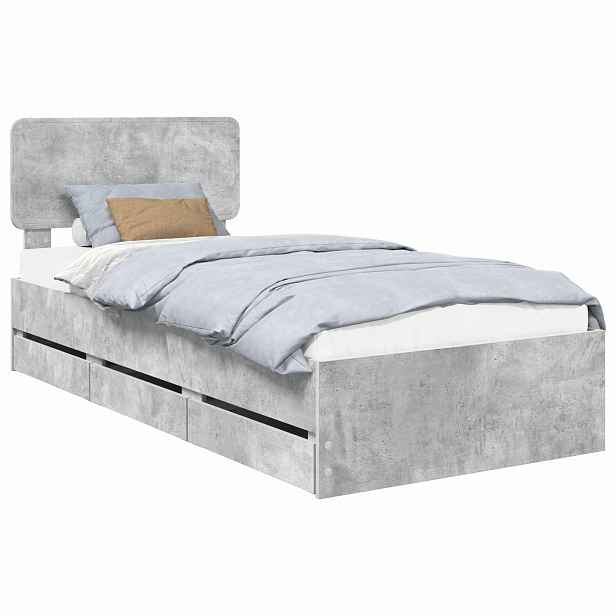 vidaXL Rám postele s čelo Betonově Šedá 90 x 190 cm Dřevěný materiál