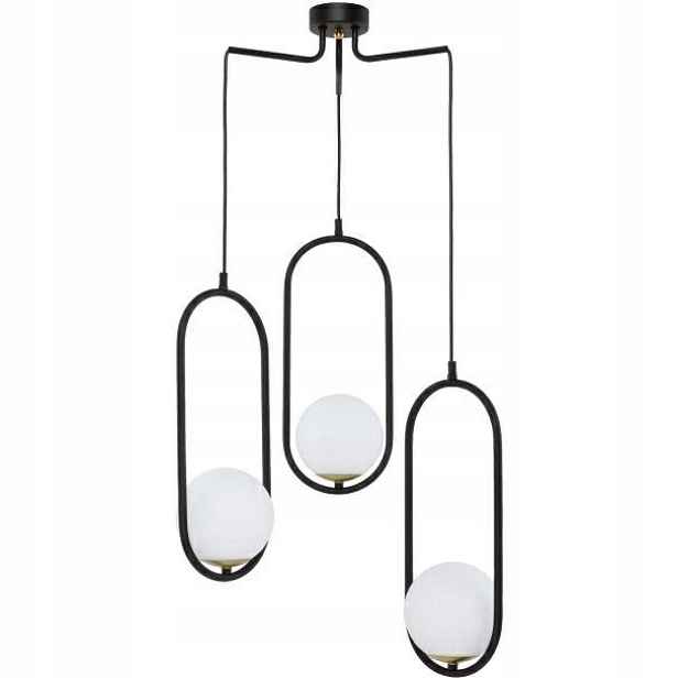 Závěsná lampa Igon Černá Bílá Skleněné Stínidla 3xE14 Stropní Svítidlo Pokoj
