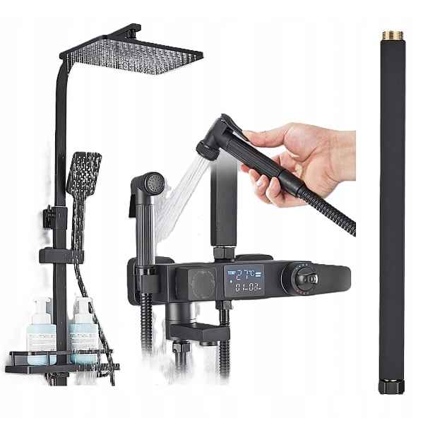 Černá sprchová baterie Termostat s LCD displejem Prodlužovací rameno 40 cm