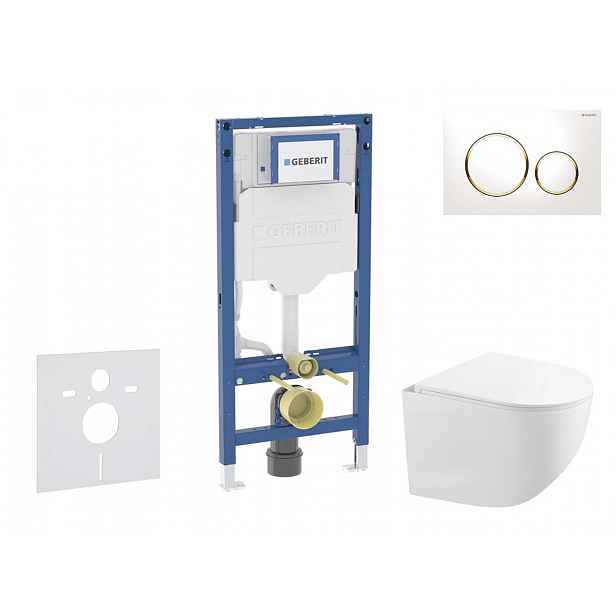 Geberit Duofix - Set předstěnové instalace, kompaktního klozetu Gaia sedátka softclose, tlačítko Sigma20, bílá/pozlacená SANI11CA3147B