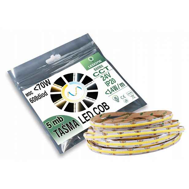 Led pásek Cob 24V 608 diod 14W/mb na 5 m Cct linku