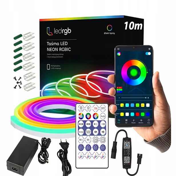 Led Páska 10M (1x10) Neon 5050 Rgbic Bluetooth Aplikace Dálkový Ovladač Duha 24V