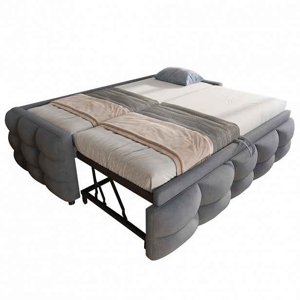 OKWISH ČALOUNĚNÁ postel 90/180x190 cm šedá z imitace beránčí kůže sametu s výsuvným lůžkem a roštem