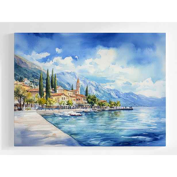plakát Jezero Itálie Krajina Hory Garda Akvarel 100x75