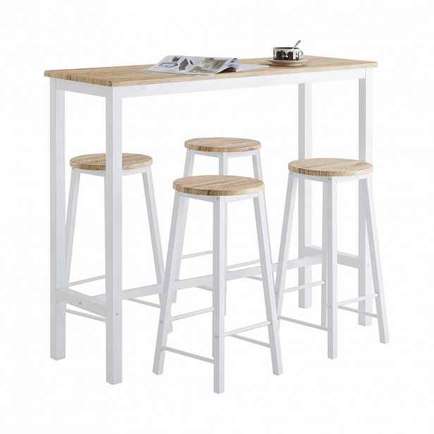 SoBuy 5DÍLNÝ set stolu se 4 taburety Bílá 120x40x100cm Moderní