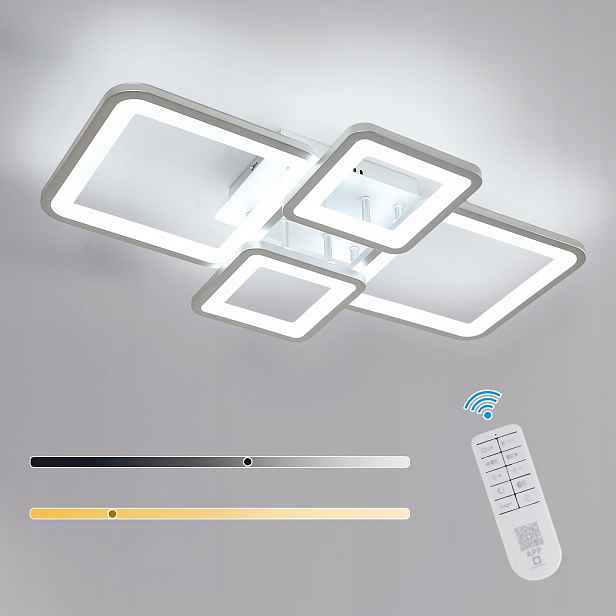 Stropní Led lampa lustr čtvercový stříbrný s dálkovým ovládáním moderní do obývacího pokoje 54W