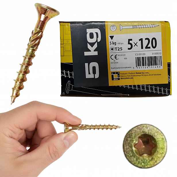 Tesařské vruty kuželové Torx do dřeva Domax 5x120 505 ks