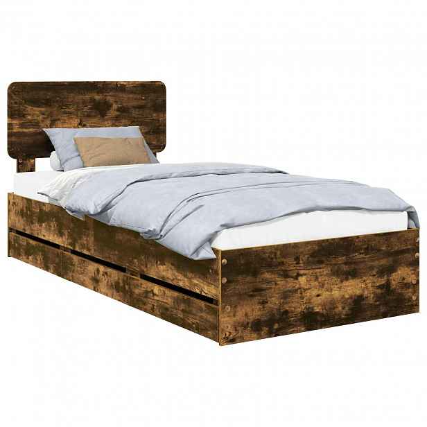 vidaXL Rám postele se zásuvkou Uzený Dub 90 x 190 cm Dřevěný materiál