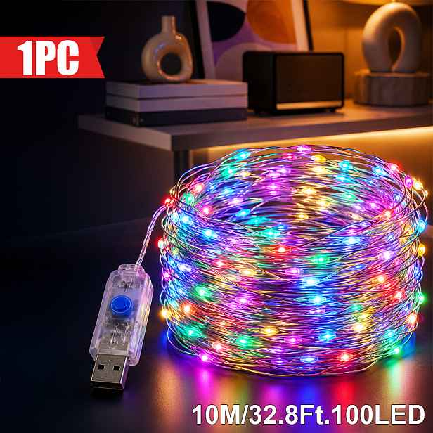TEMU 1 ks, Majisu sváteční osvětlení do interiéru, vícebarevné USB drátěné pohádkové řetězové světla 300/200/100/50 LED, 8 režimů pro ložnici,